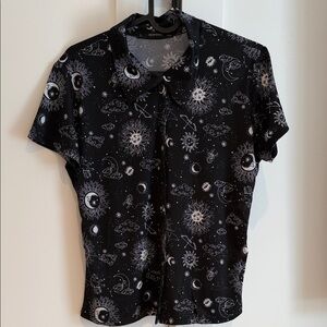 Women's Black Celestial Print Button Down Shirt